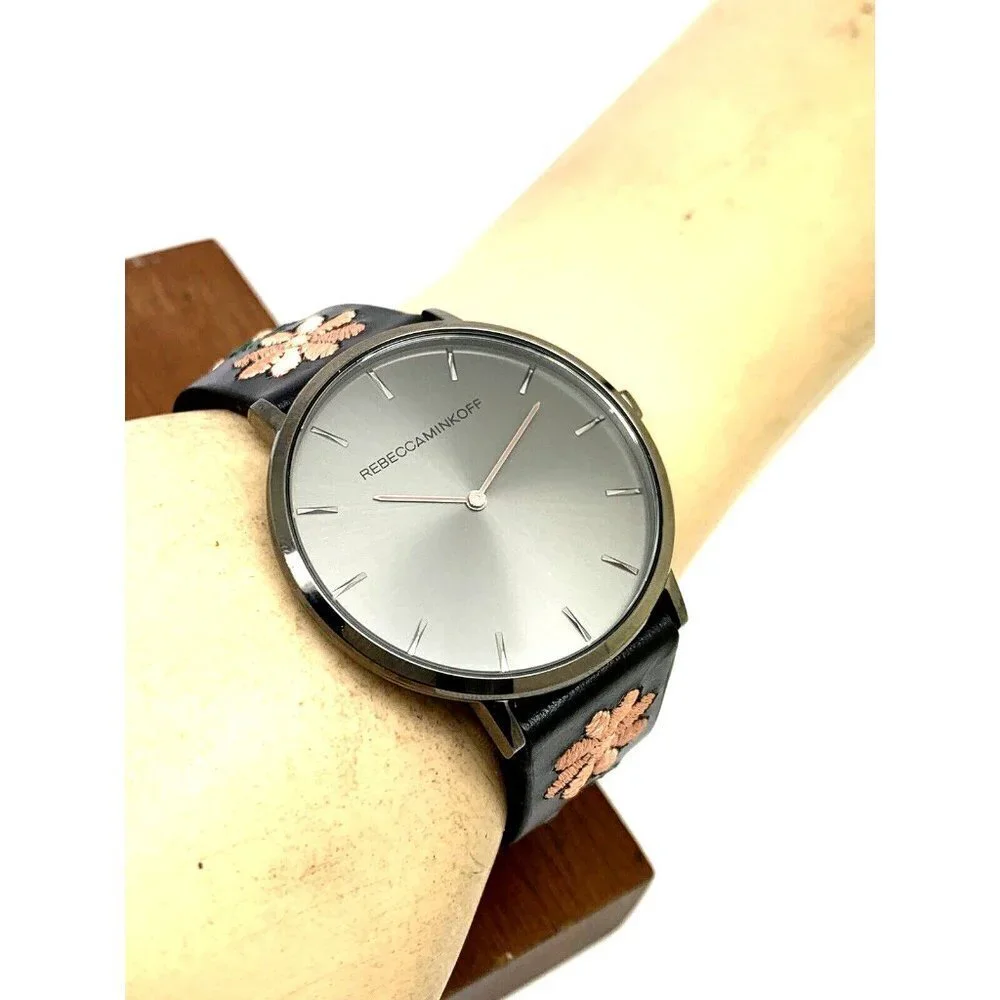 Rebecca Minkoff Women's Watch 2200096 Quartz Black Dial 40mm Floral Leat…